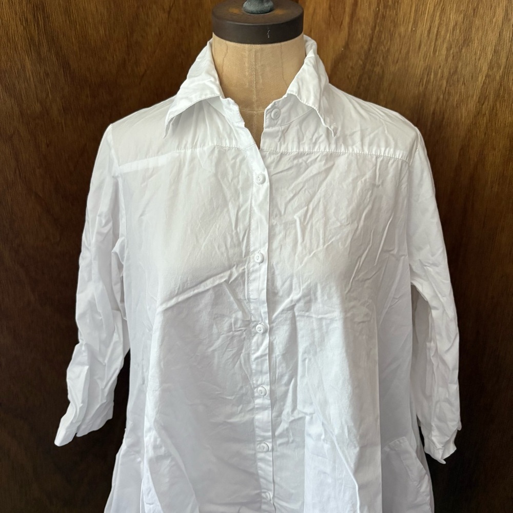 METROSTYLE sz S White Button down Fishtail High Low Shirt - Picture 2 of 8